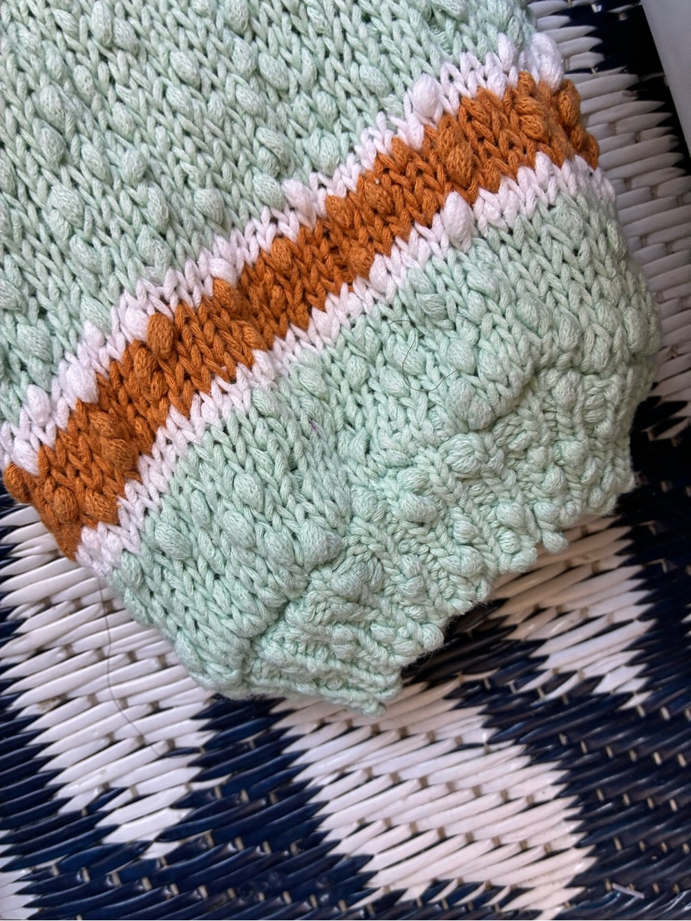O'Neill Mint Green, White & Rust Striped V-Neck Summer Sweater - Picture 3 of 6